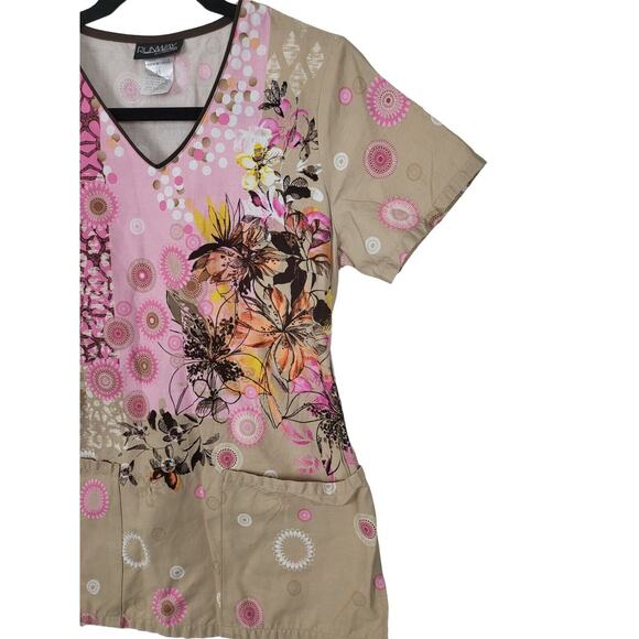 Runway By Cherokee Medical Scrub Top XS Womens Multicolor Short Sleeve V Neck - Picture 2 of 5